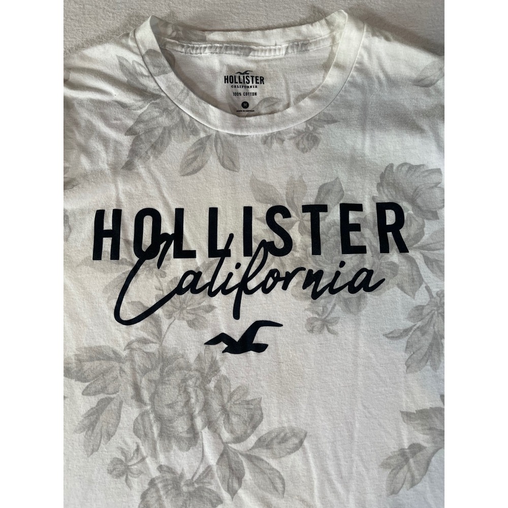 Hollister California Mens Floral Graphic T-Shirt White Grey Blue Cathedral M - Picture 7 of 9